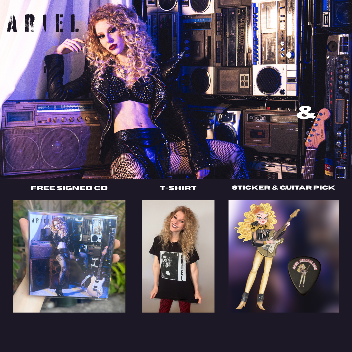 Ariel Album +T-Shirt, Guitar Pick & Sticker Bundle